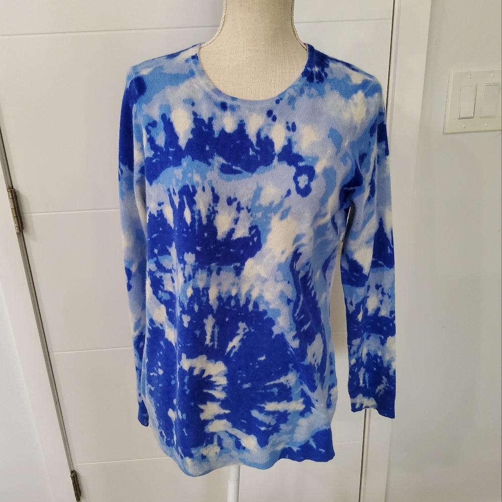 Charter Club Cashmere Tie-Dyed Blue Sweater Size L - Picture 3 of 9